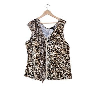 Thalia Sodi Animal Print Top XXL Brown Ruffle Zip Front Glam Chic Bold